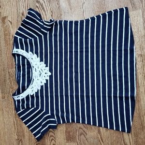(XL) Talbots Striped Nautical Lace Trim Collar Design Lightweight 100% Cotton